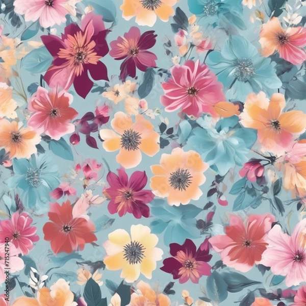 Fototapeta Seamless pattern floral abstract summer-feeling camouflage. AI generative