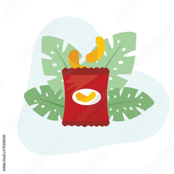 Fototapeta Chips icon flat vector Illustration Icon decorated with leaves for web use for chips bag, chips, salty, bag, food, crunchy, fried.