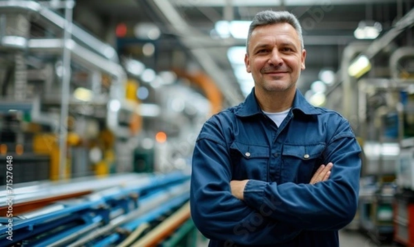Fototapeta Confident Industrial Manager in Factory. Generative AI.