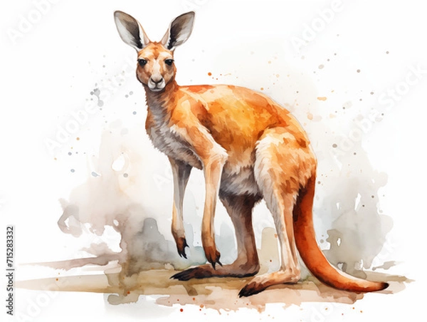 Obraz The red kangaroo is the largest of all kangaroos. It is the largest land mammal native to Australia. and is the largest extant marsupial. Watercolor painting.