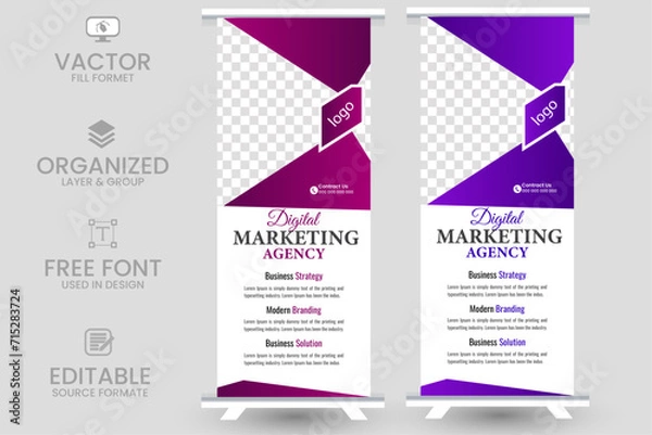 Fototapeta Agency stands roll up banner design stands template. editable roll-up banner vector template.