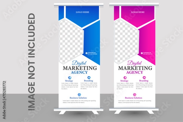 Fototapeta Agency stands roll up banner design stands template. editable roll-up banner vector template.