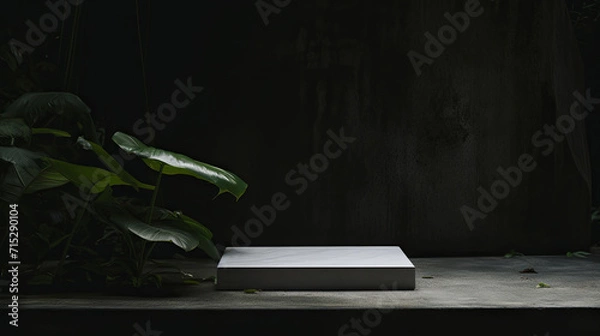 Fototapeta Minimal white podium with green leaves natural background for cosmetic products display, Empty natural platform