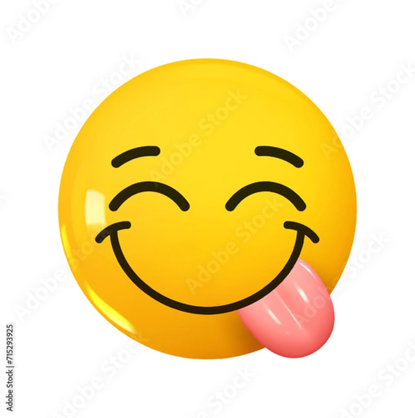 Fototapeta Emoji Face Savoring Food. Emotion 3d cartoon icon. Yellow round emoticon. Vector illustration