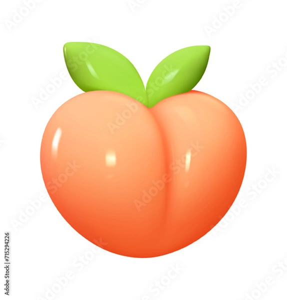 Obraz Emoji pink peach fruit. Emotion 3d cartoon icon. Vector illustration