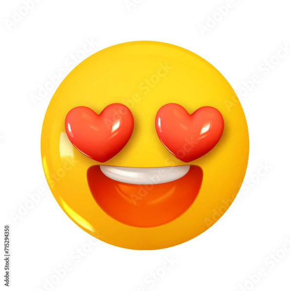 Obraz Smiling Face with Heart Eyes Emoji. Emotion 3d cartoon icon. Yellow round emoticon. Vector illustration