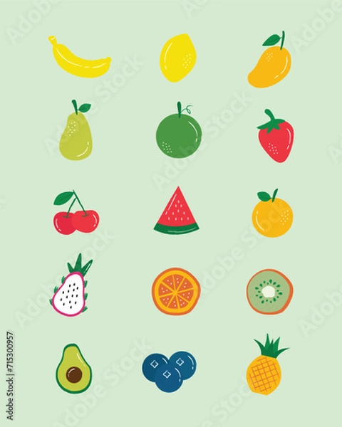 Fototapeta Simple and Unique Fruits Illustration Design Set