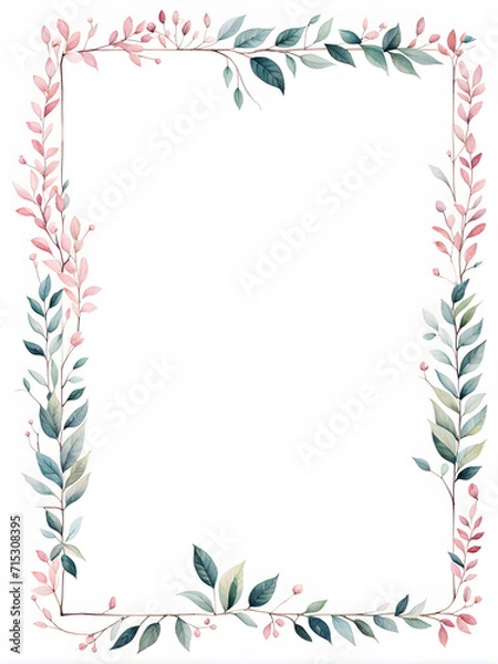 Fototapeta watercolor-illustration-pink-leafy-frame-encasing-a-minimalist-note-filled-center-no-background