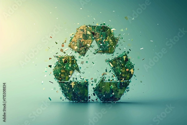 Obraz  A Futuristic Emblem for Combatting Electronic Mobile Waste - Melding Modern Design with Eco-conscious Responsibility, Recycling waste, Recycle, Protect environment.