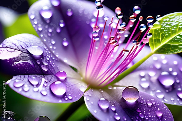 Obraz water drops on flower Generative AI