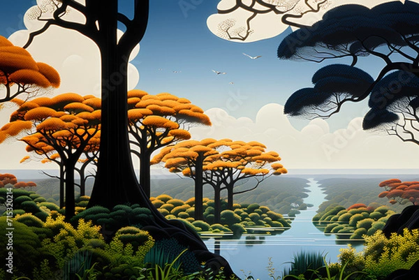 Obraz landscape with trees Generative AI