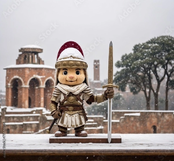 Obraz Sculpture of a boy with a sword in the snow