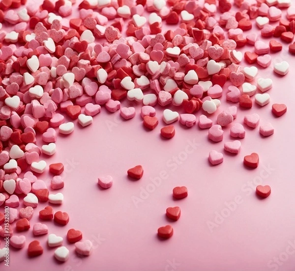 Obraz Colorful sprinkles on pink background. Valentines day concept.