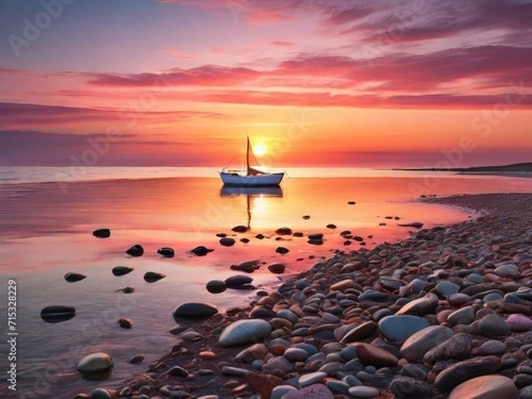 Obraz sunset boat on the beach