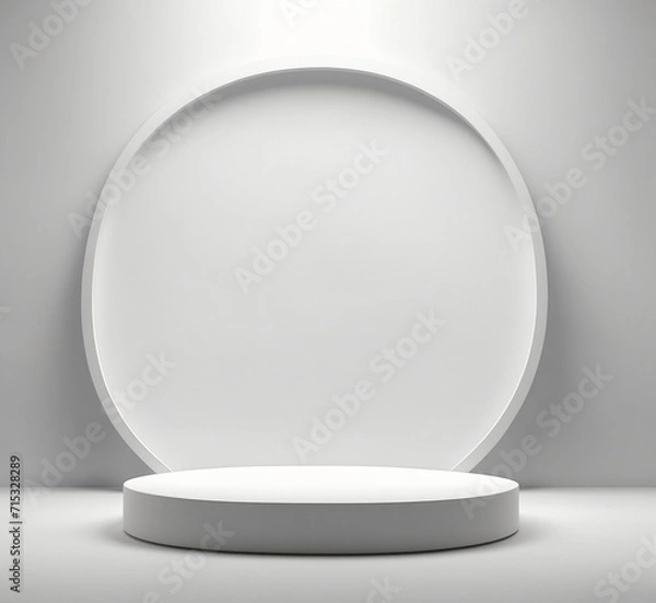 Obraz White round podium on a gray background. 3d rendering mock-up