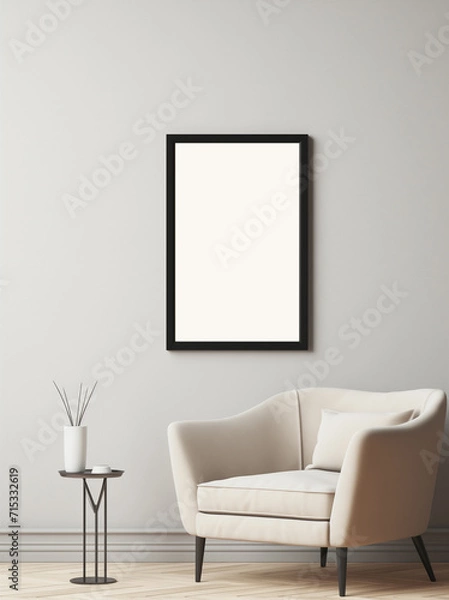 Fototapeta Poster mockup with vertical frame on empty gray wall in living room