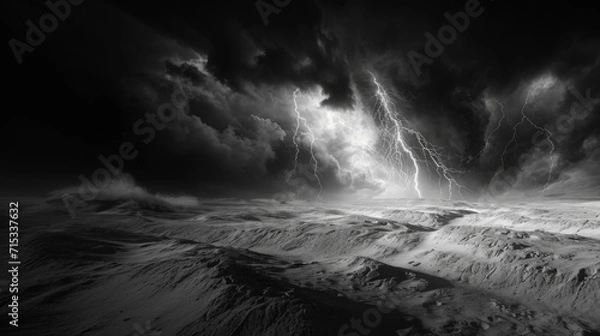 Fototapeta Storms and lightning on the desert.