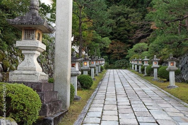Obraz 秋の夜の高野町寺院の有る風景