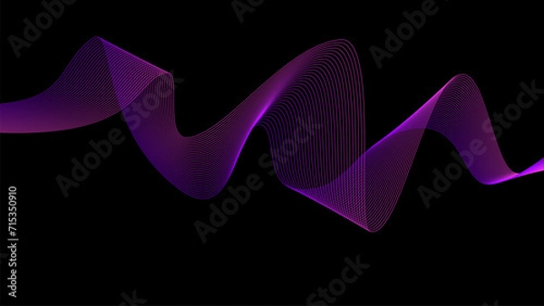 Fototapeta Black background with violet wave lines. Flowing waves design Abstract digital equalizer sound wave. Line Vector illustration for tech futuristic innovation concept background Graphic design EPS 10