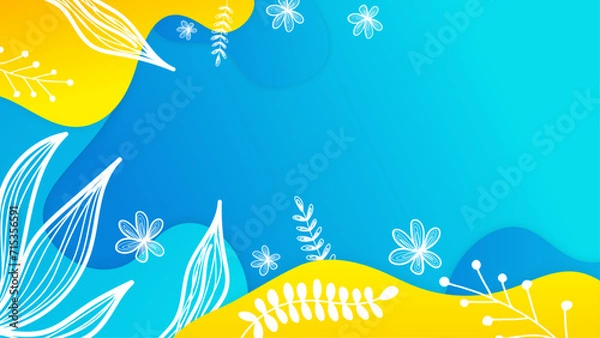 Obraz White yellow and blue vector abstract summer background with tropical leaves and beach vibes. Vector realistic summer background with vegetation