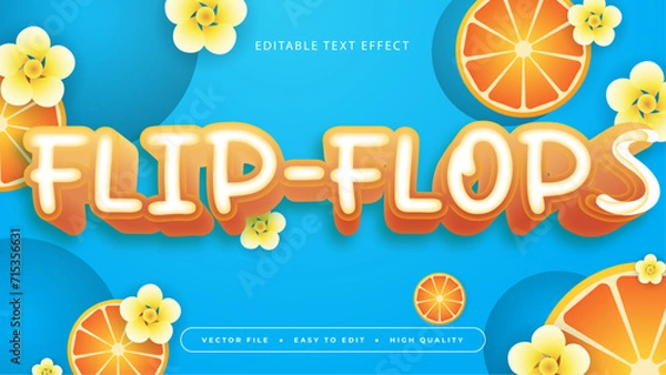 Fototapeta Orange white and blue flip flop TEXT 3d editable text effect - font style. Summer text style effect