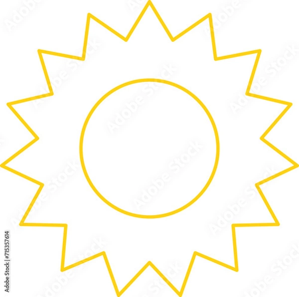Fototapeta Vector cartoon yellow sun. Shining light rays. Summer Isolated vector illustration.