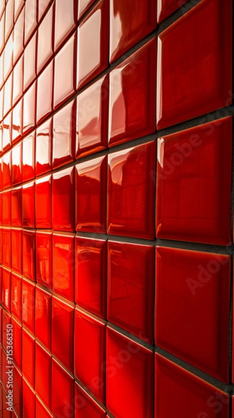 Fototapeta Abstract Red Wall Background with Glossy Tiles: Smartphone Wallpaper Showcasing a Sleek and Modern Aesthetic, Elevate Your Device with the Reflective Elegance of Glossy Red Tile Design