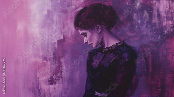Fototapeta The sadness of a lady, heartbroken, grief, sorrow, mourning and depressed. Losing someone or something. 