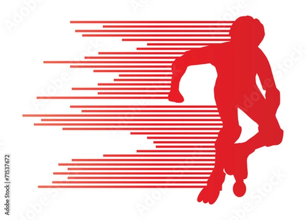 Fototapeta Roller skating silhouettes vector background winner concept