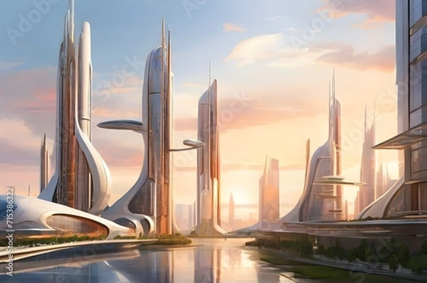 Obraz sunset at a futuristic cityscape
