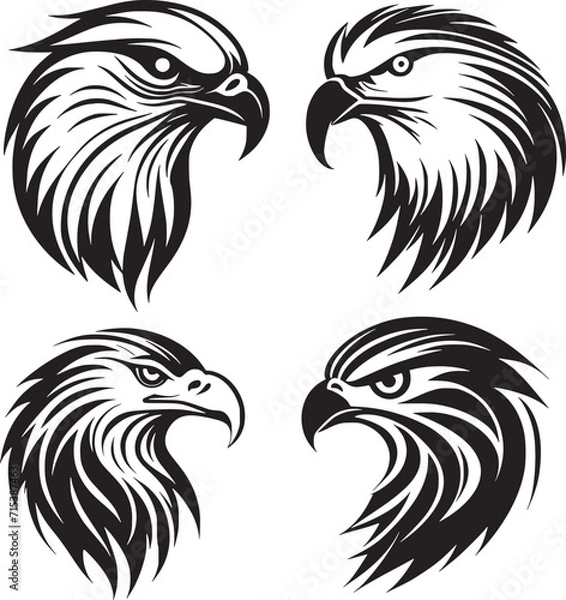 Fototapeta A set of eagle head vector icon