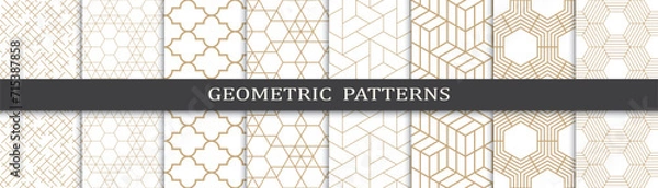 Fototapeta Golden geometrical pattern set. Minimal golden ornament vintage print. Arabic decoration pattern.