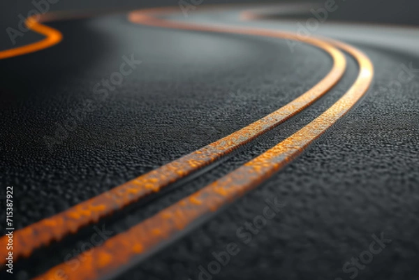 Obraz Empty road with lines 3d illustration bending road travel and holidays advertising design isolated on abstract background. 