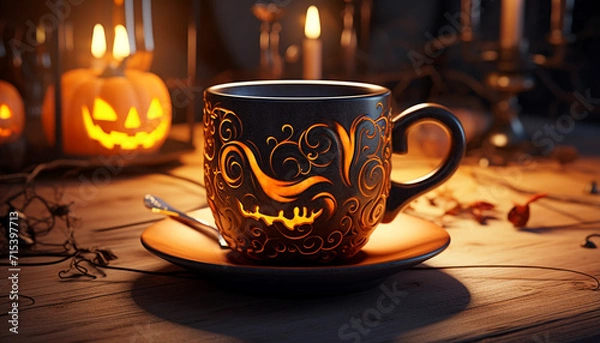 Obraz A cup with a Halloween print created with Generative Ai