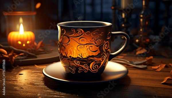 Fototapeta A cup with a Halloween print created with Generative Ai