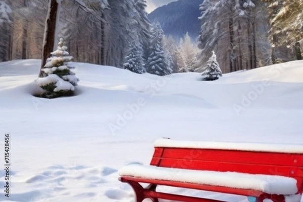 Fototapeta snow covered bench