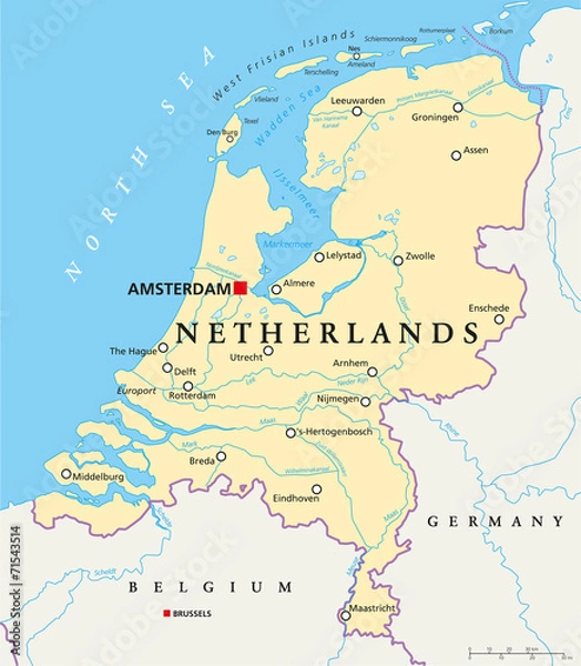 Obraz Polityczna mapa Holandii