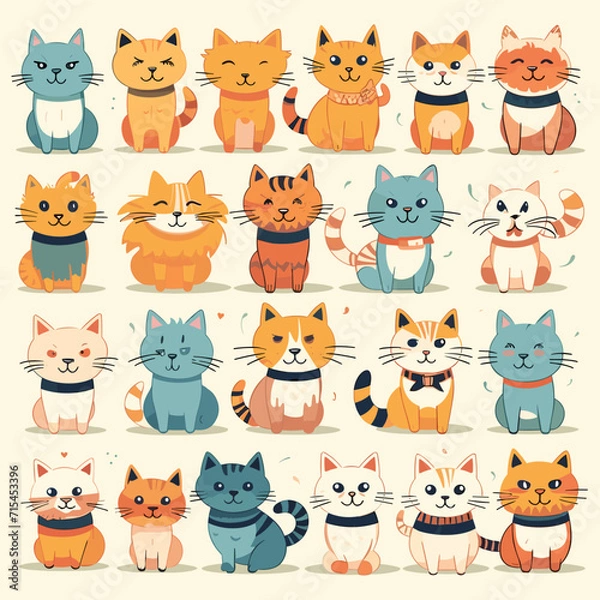 Obraz Cute cat set vector illustration