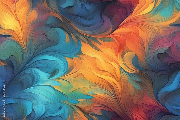 Fototapeta Colorful Rainbow Pattern Texture Background flow Leafs abstract Nature Ornaments in Oil Paint Illustration Artwoork style, vibrant and Modern Style for Product dream  curves fire fractal design