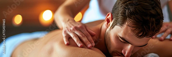 Obraz Man Receiving Back Massage at Relaxing Spa Session