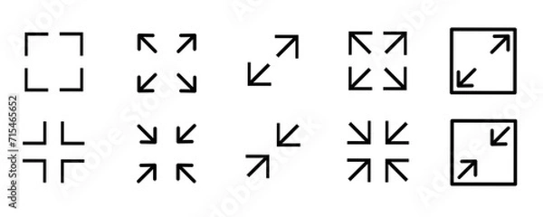 Fototapeta vector collection of full screen and exit full screen icons with simple design.maximize and minimize icons