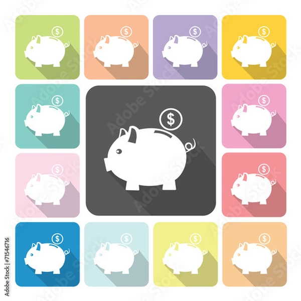 Fototapeta Piggy bank Icon color set vector illustration.