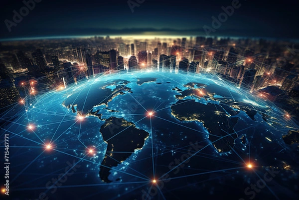 Fototapeta Global communication network. Business global internet connection application technology and digital marketing, financial and banking concept.