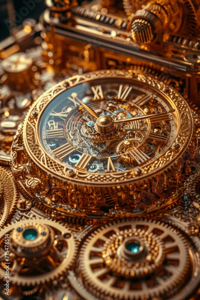 Fototapeta Nahaufnahme von Zahnrädern an einer alten Uhr