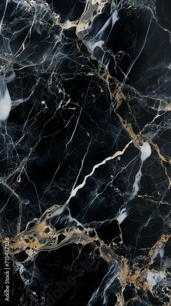 Fototapeta Black and gold marble background. Generative AI