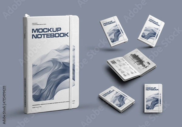 Obraz 6 Mockups of Classic Notebook with Band and Hard Cover
