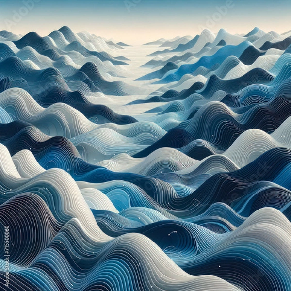 Fototapeta Ocean Waves Landscape Illustration with abstract Swirly hills like wavy paint thick cool, Texture Pattern tile, dynamic and animated cartoon style for deco background or interior Wallpaper design   