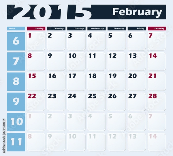 Fototapeta Calendar 2015 February vector design template