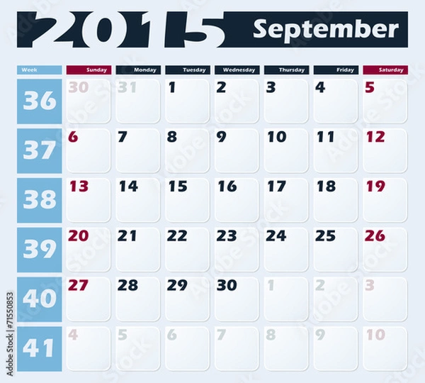 Fototapeta Calendar 2015 September vector design template