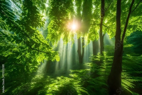 Fototapeta sun rays in forest  Generated Ai